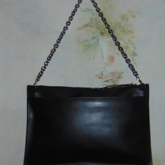 Alexandra Clancy Oversized Black Leather Handbag Envelope Bag Purse Chain Stra - Picture 7 of 13